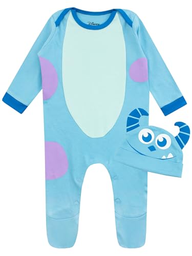 Disney Monster Ag Onesie Mit Hut | Monsters Ag Baby Kleidung | Sulley Schlafanzug Baby Blau 56-68 von Disney