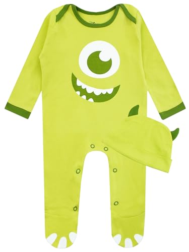 Disney Monster Ag Onesie Mit Hut | Monsters Inc Strampler Und Hut Satz | Schlafanzüge Baby Mike Wazowski | Grün 74 von Disney