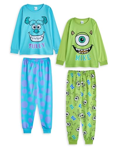 Disney Monsters Inc Jungen-Pyjama-Set, 2er-Pack | Sully & Mike Grafik-Langarmoberteil und langbeinige Pyjamahose für Kinder in Blau und Grün | Kinder-Nachtwäsche mit Charakter-Allover-Print von Disney