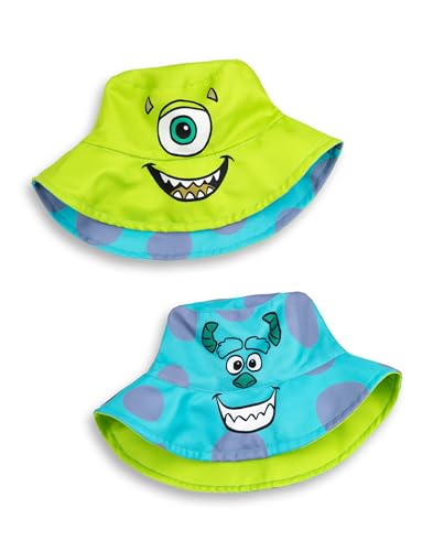 Disney Monsters Inc Wende-Fischerhut für Kinder | Grün mit Mike Wazowski & Blau mit Sulleys Gesicht | Lässiges Sonnenschutz-Accessoire | Unisex-Charakterhut von Disney