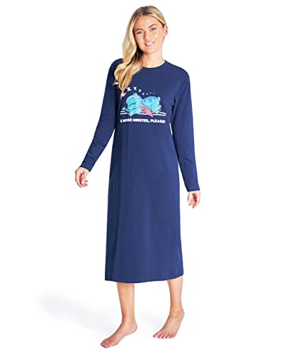 Disney Nachthemd Damen Langarm Nachtwäsche Damen und Teenager (L, Navy Blau) von Disney