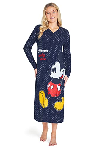 Disney Nachthemd Damen Langarm Nachtwäsche Damen und Teenager (M, Marineblau) von Disney