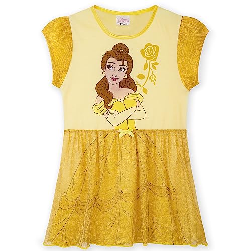 Disney Nachthemd Mädchen Kurzarm Nachthemden für Mädchen Kinder Pyjamas Offiziellen Prinzessinnen Belle Jasmine Ariel (4-5 Jahre, Gelb Belle) von Disney