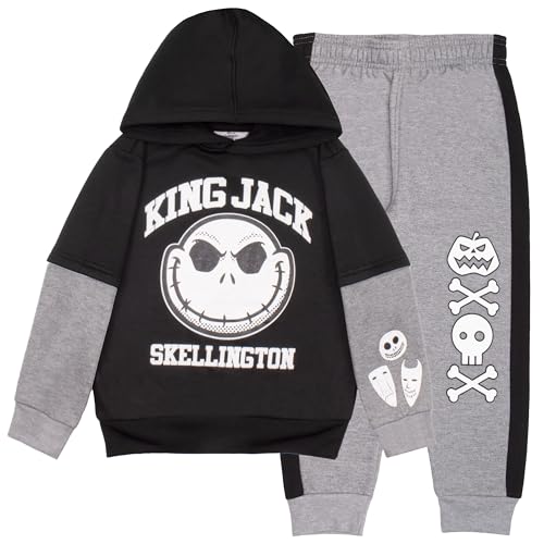 Disney Nightmare Before Christmas Jungen Passende Sets Pullover Hoodie und Jogger Fleece Set Jack Skellington Graphic Logo, schwarz / grau, 5-6 von Disney