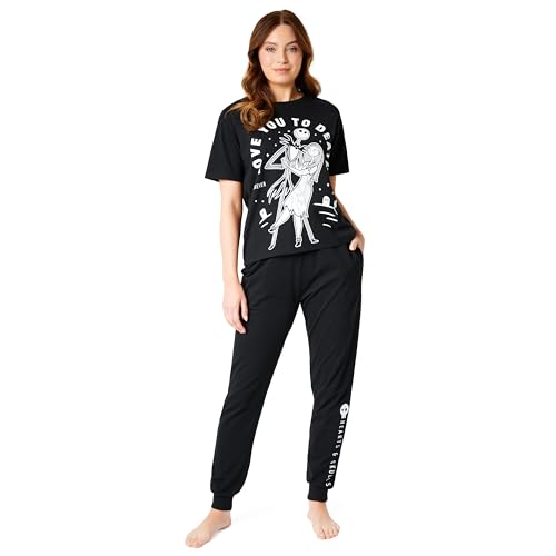 Disney Nightmare Before Christmas Pyjama für Damen und Teenager - Weihnachten Damen Schlafanzug S-2XL (Schwarz/Love, 2XL) von Disney