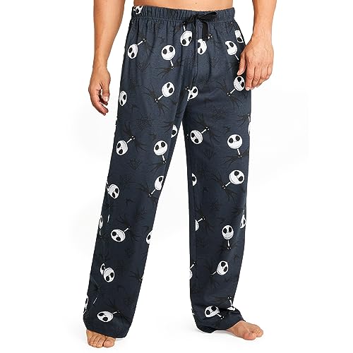 Disney Schlafanzug Hose Herren Freizeithose Lang 100% Baumwolle Jogginghose Teens Männer Pyjamahose mit Kordelzug (XL, Marine Jack) von Disney