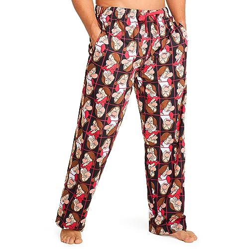 Disney Schlafanzug Hose Herren Freizeithose Lang 100% Baumwolle Jogginghose Teens Männer Pyjamahose mit Kordelzug (2XL, Rot Grumpy) von Disney