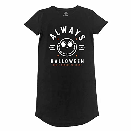 Disney Nightmare Before Christmas T-Shirt-Kleid für Damen | Schwarz, halbe Ärmel, 100% Baumwolle | Offizieller Merchandise-Artikel, Schwarz , L von Disney