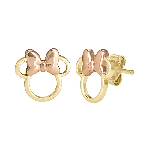 Disney – Ohrringe aus 9 Karat Gelbgold für Mädchen mit Mickey Mouse oder Minnie, verziert mit Zirkonia, 375 Gold Ohrstecker von jacmel