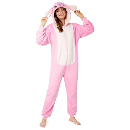 Disney Onesie Damen - Stitch Einteiler Pyjama - Eeyore, Minnie, Maleficent Schlafanzug Onesie - Größen von S-XXL (Rosa Angel, XL) von Disney