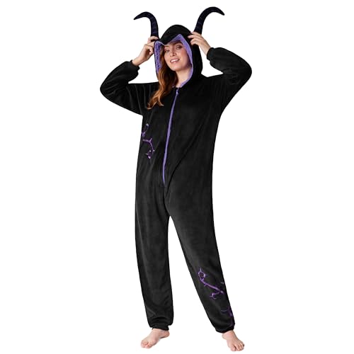 Disney Onesie Damen - Stitch Einteiler Pyjama - Eeyore, Minnie, Maleficent Schlafanzug Onesie - Größen von S-XXL (Schwarz Maleficent, XL) von Disney