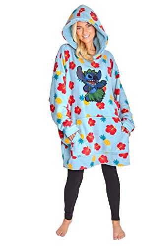 Disney Oversize Pullover Damen, Lilo und Stitch Kuschel Kapuzenpullover Damen und Teenager - Geschenke für Frauen (Hell Blau Tropisch) von Disney