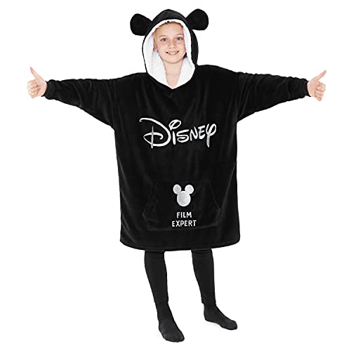 Disney Stitch Kapuzenpullover Mädchen, Übergroße Hoodie Decke Kinder mit Sherpa-Kapuze und Kängurutasche One Size (Schwarz) von Disney