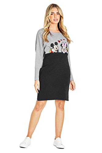 Disney Damen Hoodie Kapuzenpullover Lang Minnie Mickey Sweatkleid Damen Pullover Kleid Langarm Damen Teenager Cute Hoodie Oversize Klamotten Damen (Graumeliert, M) von Disney