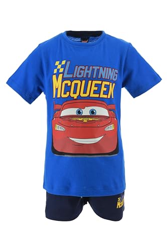 Disney Pixar Cars Pyjamas für Jungen, 2-Teiliges Set aus Weichem Baumwoll Pyjama, T-Shirt und Shorts im Lightning McQueen Design, Größe 3 Jahre | Blau von Disney
