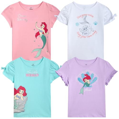 Disney Princess Ariel Rapunzel Belle Cinderella Minnie Mouse Mädchen Shirts – 4er-Pack Mädchen T-Shirts für Kleinkinder und kleine Mädchen, Ariel Mermaid, 3 Jahre von Disney