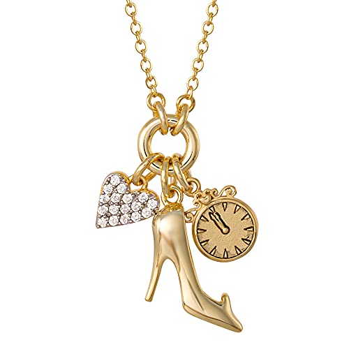Disney Princess Cinderella Yellow Gold Plated 3D Cubic Zirconia 18" Charm Necklace, Officially Licensed von Disney