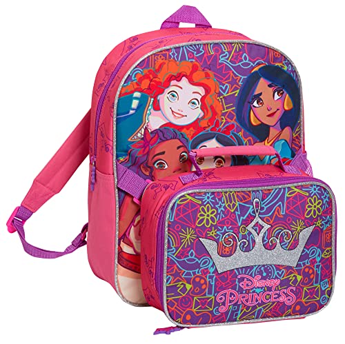 Disney Princess Rucksack mit Lunchtasche für Mädchen, Schulranzen, 2-teiliges passendes isoliertes Lunch-Set von Disney