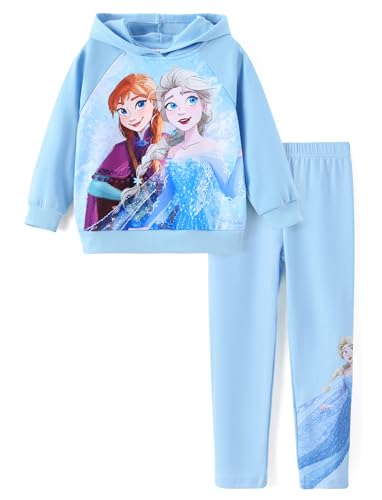 Disney Prinzessin Kleinkind Mädchen Kleidung Langarm Hoodies und Leggings Bekleidungssets Herbst Casual Pullover Trainingsanzug, Frozenblau, 3-4 Jahre von Disney