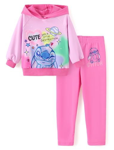 Disney Prinzessin Kleinkind Mädchen Kleidung Langarm Hoodies und Leggings Bekleidungssets Herbst Casual Pullover Trainingsanzug, Stitch-Hot Pink, 10-11 Jahre von Disney