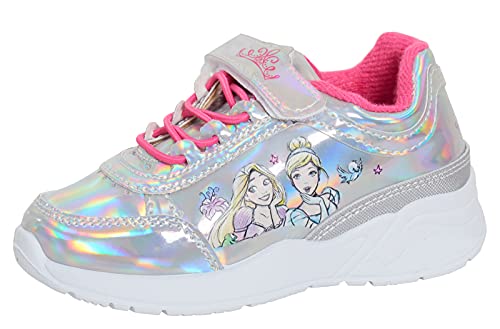 Disney Prinzessin Mädchen Turnschuhe Holografisch Silber Sportschuhe Kinder Laufschuhe Sneaker Ariel Rapunzel Belle Cinderella, silber, rosa, 34 EU von Disney