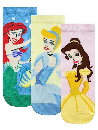Disney Prinzessinnen Socken 3er Pack | Mädchen Socken für Fans von Arielle, Cinderella und Belle | Set mit 3 Baumwollsocken für Mädchen | 31-36 cm von Disney