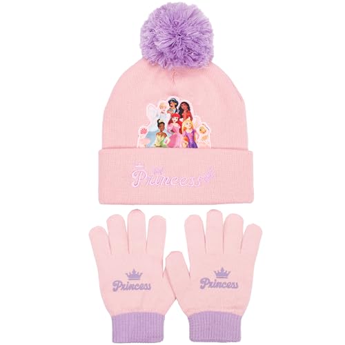 Disney Prinzessinnen Wintermütze & Handschuhe Set für Mädchen – warme & gemütliche Beanie Mütze & Handschuhe – perfekt für Kinder im Alter von 3–9 Jahren, rose, One size von Disney