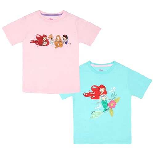 Disney Prinzessinnen und Winnie Puuh Mädchen 2er-Pack kurzärmeliges T-Shirt-Set für Kinder, Rosa/Zyan, 7 von Disney