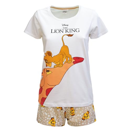 Disney Pyjama für Damen, König der Löwen, T-Shirt und Shorties Mädchen aus Baumwolle 6579, Weiß, XL von Disney