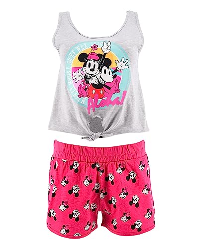 Disney Pyjama für Damen, Oberteil und Shorts, 2-teiliges Set für Damen, Weiche Baumwolle, Mickey und Minnie Pyjama für Damen und Teenager | Größe L - Rosa von Disney