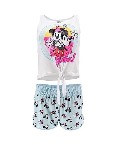 Disney Pyjama für Damen, Oberteil und Shorts, 2-teiliges Set für Damen, Weiche Baumwolle, Mickey und Minnie Pyjama für Damen und Teenager | Größe M - Blau von Disney