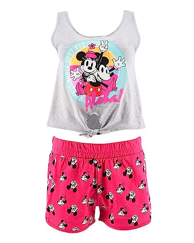 Disney Pyjama für Damen, Oberteil und Shorts, 2-teiliges Set für Damen, Weiche Baumwolle, Mickey und Minnie Pyjama für Damen und Teenager | Größe M - Rosa von Disney