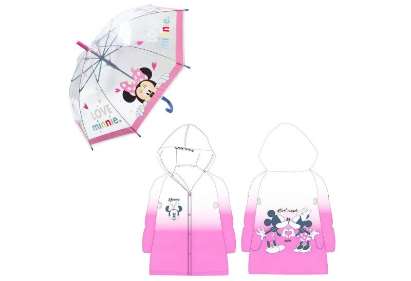 Disney Regenponcho Disney Minnie Maus Kinder Mädchen Regenschirm plus Regenponcho Schirm (2-St) Gr. 98 bis 128 von Disney