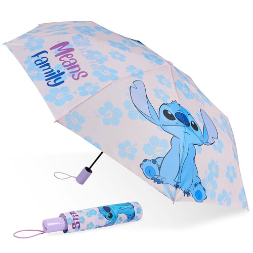 Disney Regenschirm Kinder, Leichter Taschenschirm Faltbar Automatik - Stitch Sachen (Lila Stitch) von Disney