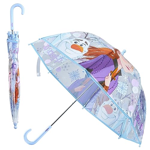 Disney Regenschirm für Kinder Mädchen Durchsichtig Lustiger Regenschirm Transparent Stitch Eiskönigin Anna Elsa (Mehrfarbig Frozen) von Disney