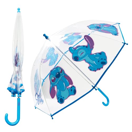 Disney Regenschirm für Kinder Mädchen Durchsichtig Lustiger Regenschirm Transparent - Stitch Sachen für Mädchen (Blau Stitch) von Disney