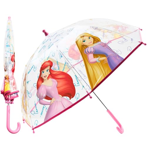 Disney Regenschirm für Kinder Mädchen Durchsichtig Lustiger Regenschirm Transparent - Stitch Sachen für Mädchen (Rosa Prinzessinnen) von Disney