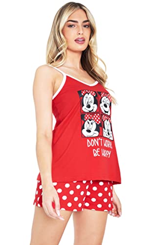 Disney Schlafanzug Damen Kurz, Pyjama Damen Teenager, Pyjama Set Cami Top und Schlafshorts Loungewear Baumwolle Geschenke Stitch Mickey Minnie S-XL (Rot/Weiß Minnie, L) von Disney
