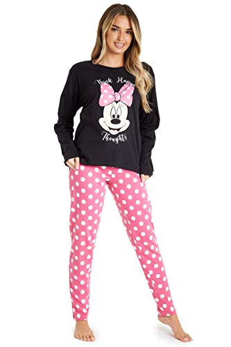 Disney Schlafanzug Damen Lang, Stitch Pyjama Damen Set (Schwarz/Rosa Minnie, S) von Disney
