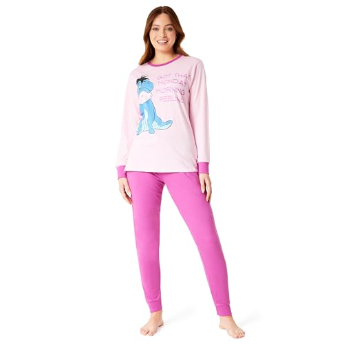 Disney Schlafanzug Damen Lang, Stitch Pyjama Damen Set (Rosa Eeyore, S) von Disney