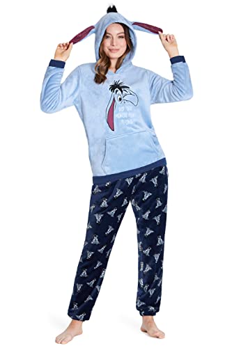 Disney Schlafanzug Damen Lang Stitch Pyjama Teenager (L, Blau Eeyore) von Disney