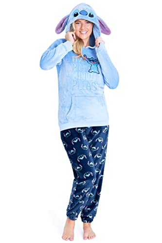 Disney Schlafanzug Damen Lang Stitch Pyjama Teenager (L, Blau Stitch) von Disney