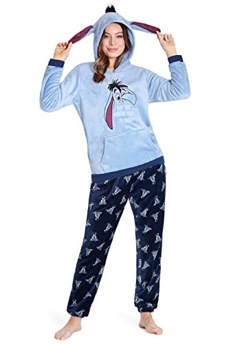 Disney Schlafanzug Damen Lang Stitch Pyjama Teenager (M, Blau Eeyore) von Disney