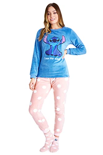 Disney Schlafanzug Damen mit Kuschelsocken Set Charaktere Stitch Geschenke Set (Blau/Rosa Stitch, L) von Disney