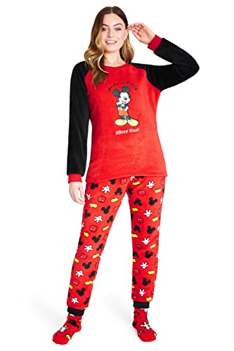 Disney Schlafanzug Damen mit Kuschelsocken Set Charaktere Stitch Geschenke Set (Rot Mickey, L) von Disney