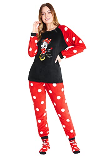 Disney Schlafanzug Damen mit Kuschelsocken Set Charaktere Stitch Geschenke Set (Schwarz/Rot Minnie, S) von Disney