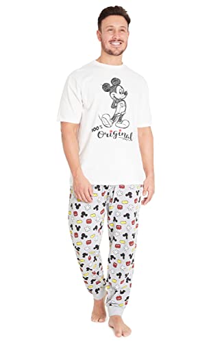 Disney Schlafanzug Herren Lang, Mickey Mouse Pyjama Herren Lang, M - 3XL (Beige, 3XL) von Disney