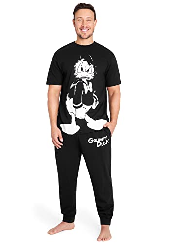 Disney Schlafanzug Herren Lang Lustig Pyjama Set Herren Nachtwäsche Witzig Donald Duck Grumpy Jack Skellington M-3XL (XL, Schwarz Donald Duck) von Disney