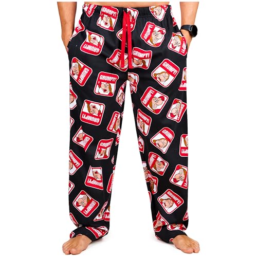 Disney Schlafanzug Hose Herren Freizeithose Lang 100% Baumwolle Jogginghose Teens Männer Pyjamahose mit Kordelzug (L, Multi Grumpy) von Disney