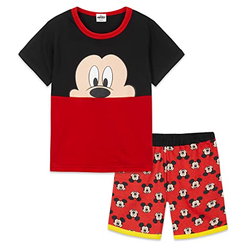 Disney Schlafanzug Jungen Kurz, Mickey Mouse Kinder Schlafanzug Jungen Pyjama Set (18-24 Monate, Rot/Schwarz) von Disney